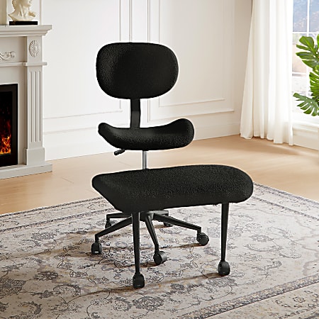 Pinmoco 2-Tier Cross-Legged Ergonomic Textured Fabric Modern Armless Office Chair, Black