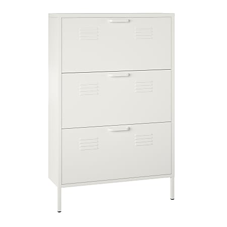 Ameriwood Home Systembuild Evolution Mission District 3-Door Locker-Style Metal Shoe Storage Cabinet, 49"H x 31-1/2"W x 10-1/4"D, Soft White