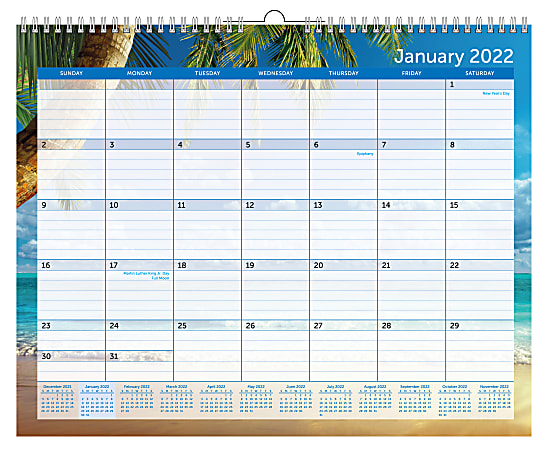 Office Depot® Brand Monthly Wall Calendar, 12" x 15", Paradise, January To December 2022