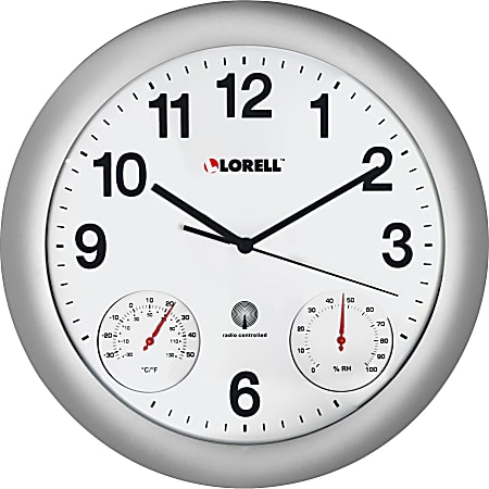 Lorell Analog Temperature/Humidity Wall Clock - Analog - White Main Dial - Silver/Plastic Case