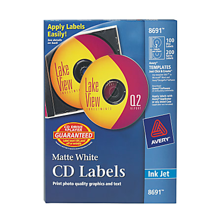 Avery® Permanent CD Labels, 8691, White, Pack Of 100