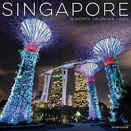 2026 Willow Creek Press Scenic Monthly Wall Calendar, 12" x 12", Singapore, January To December, 56134