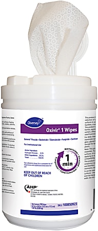 Diversey Oxivir 1 Wipes, 6" x 7", 160 Wipes Per Container, Pack Of 12 Containers