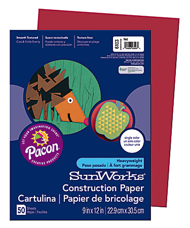 SunWorks® Construction Paper, 9" x 12", Red, Pack Of 50