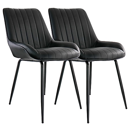 Elama Faux Leather Tufted Chairs, Black, Set Of 2 Chairs