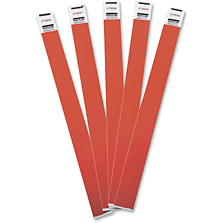 Advantus Tyvek® Wristbands, AVT75441, 3/4"W x 10"L, Rectangle, Red, Tyvek, Pack Of 100
