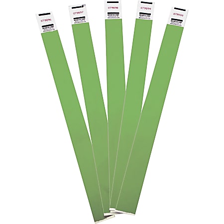 Advantus Tyvek® Wristbands, 0.8" x 9.8", Green, Pack