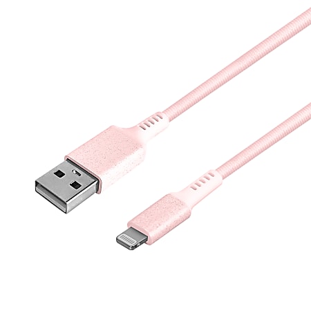 iHome Sandspray Nylon Lightning To USB-A Cable, 6', Pink