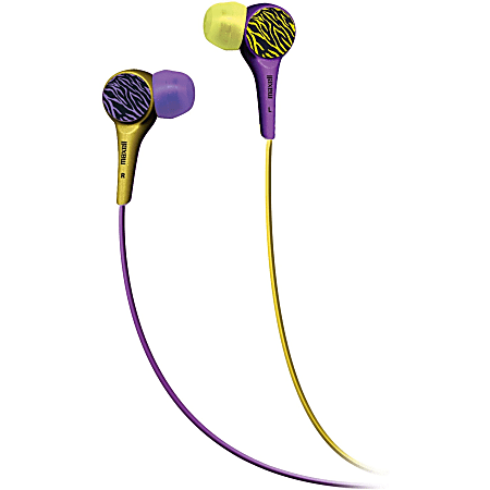 Maxell Wild Things Earset - Stereo - Mini-phone (3.5mm) - Wired - 16 Ohm - 20 Hz - 20 kHz - Earbud - Binaural - In-ear - Green, Purple