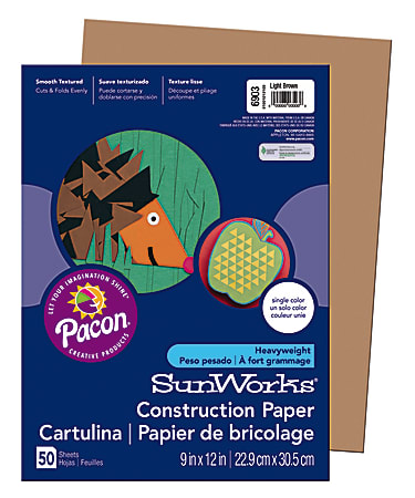 SunWorks® Construction Paper, 9" x 12", Light Brown, Pack Of 50