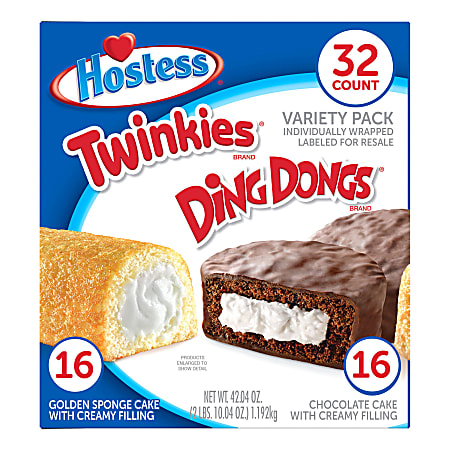 Hostess Twinkies And Ding Dongs Variety Pack 1.31 Oz Pack Of 32