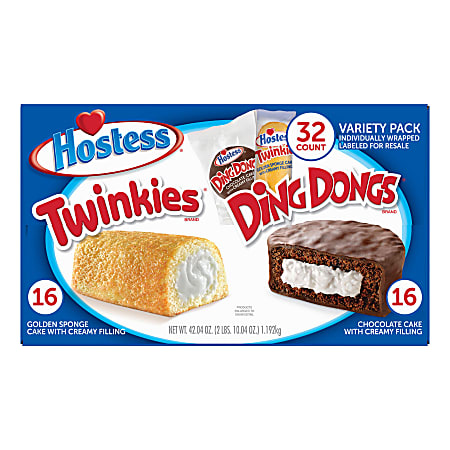 Hostess Twinkies And Ding Dongs Variety Pack 1.31 Oz Pack Of 32