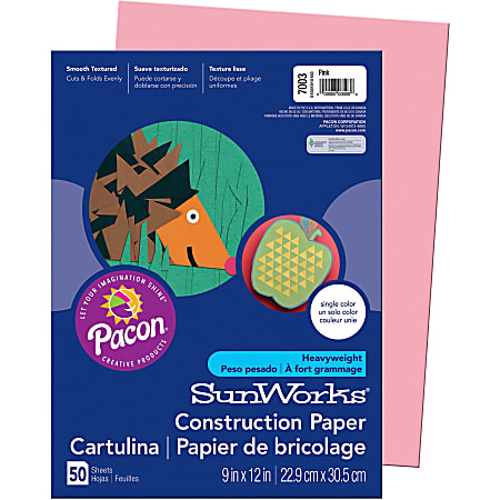 SunWorks® Construction Paper, 9" x 12", Pink, Pack Of 50