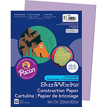 Pacon® SunWorks® Construction Paper, 12" x 9", Lilac, Pack Of 50 Sheets