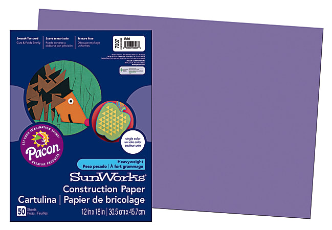 SunWorks® Construction Paper, 12" x 18", Violet, Pack Of 50
