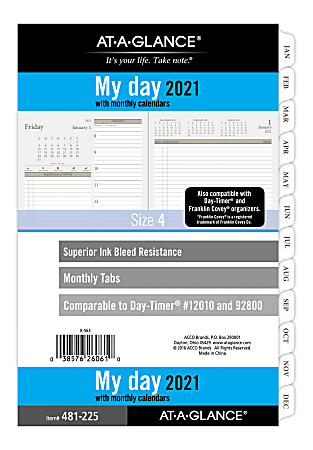 AT-A-GLANCE® Daily Planner Refill, 5-1/2" x 8-1/2", Black/White, January To December 2021, 481-225