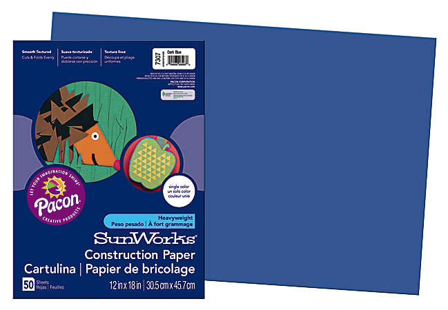SunWorks® Construction Paper, 12" x 18", Dark Blue, Pack Of 50