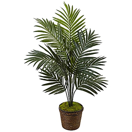 Nearly Natural Kentia Palm 48" Artificial Tree With Coiled-Rope Planter, Green/Brown