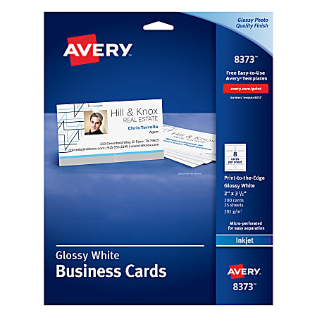 Avery® Print-to-the-Edge Inkjet Business Cards With Photo-Quality Glossy Finish, 2" x 3 1/2", Matte Black, Pack Of 200