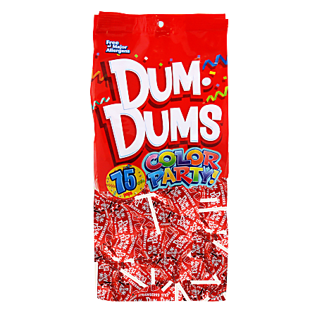 Dum Dums Strawberry Lollipops, Party Red, 75 Pieces Per Bag, Pack Of 2 Bags