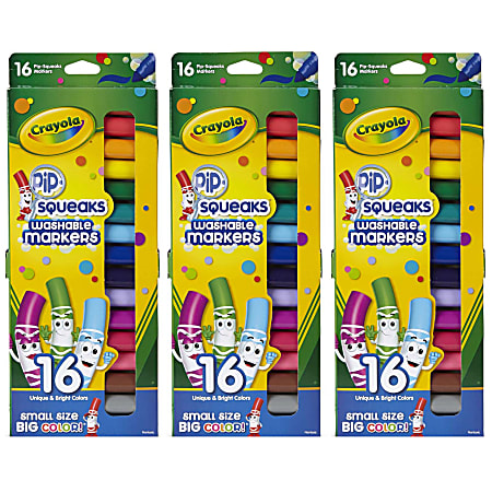 Crayola® Pip Squeaks Washable Markers, Assorted Colors, 16 Markers Per Box, Set Of 3 Boxes