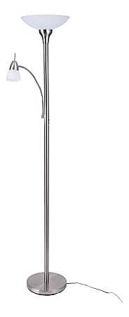 Black+Decker LED Floor Lamp, 72"H, Frosted Glass Shade/Satin Nickel Base