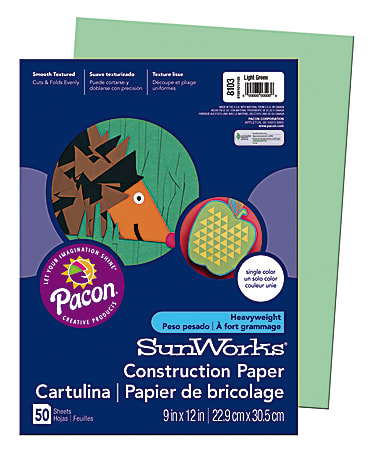 SunWorks® Construction Paper, 9" x 12", Light Green, Pack Of 50