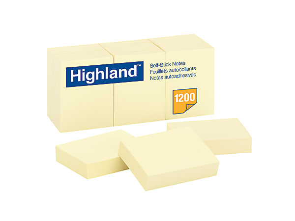 Highland™ Self-Stick Notes, 1 1/2" x 2", Yellow, Pack Of 12