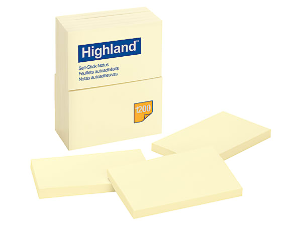 Highland™ Notes, 3 in x 5 in, 12 Pads, 100 Sheets/Pad, Yellow
