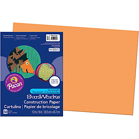 SunWorks® Groundwood Construction Paper, 12" x 18", Yellow-Orange, Pack Of 50