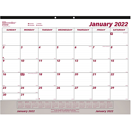 Brownline Vinyl Strip Monthly Desk Pad - Julian Dates - Daily, Monthly - 1 Year - January 2022 till December 2022 - 1 Month Single Page Layout - 22" x 17" Sheet Size - Desk Pad - White