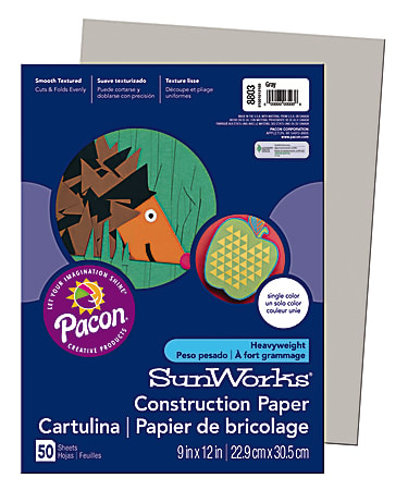 SunWorks® Construction Paper, 9" x 12", Gray, Pack Of 50