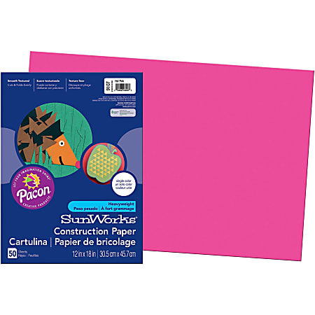 SunWorks® Construction Paper, 18" x 12", 50 Sheets, Hot Pink