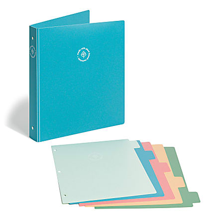 U Brands 3 Ring U-Eco™ Poly Binder + 5 Tab Divider Set, 1" Round, Ocean Blue