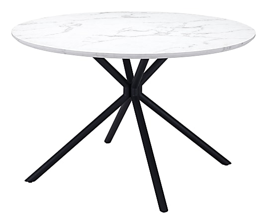 Zuo Modern Amiens MDF And Steel Round Dining Table, 29-15/16”H x 47-1/4”W x 47-1/4”D, White