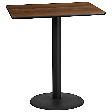 Flash Furniture Rectangular Laminate Table Top With Round Bar Height Table Base, 43-3/16”H x 30”W x 42”D, Walnut