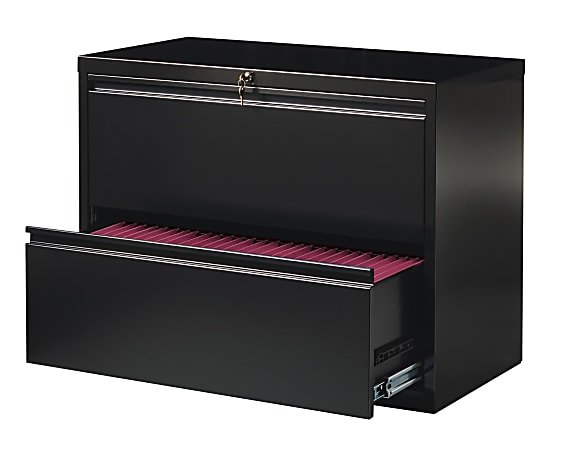 WorkPro® 36"W Lateral 2-Drawer File Cabinet, Metal, Black