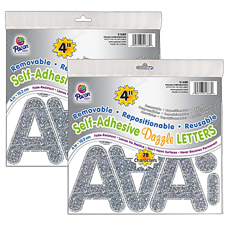 Pacon® Self-Adhesive Letters, 4", Puffy Font, Silver Dazzle, 78 Per Pack, Set Of 2 Packs