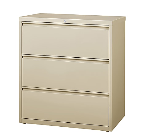 WorkPro® 36"W Lateral 3-Drawer File Cabinet, Metal, Putty