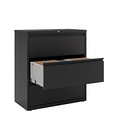 WorkPro 36 W x 18 58 D Lateral 3 Drawer File Cabinet Black