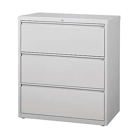 WorkPro® 36"W Lateral 3-Drawer File Cabinet, Metal, Light Gray