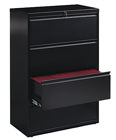 WorkPro® 36"W x 18-5/8"D Lateral 4-Drawer File Cabinet, Black