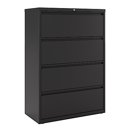 Workpro 36 W X 18 58 D Lateral 4 Drawer File Cabinet Black Office Depot