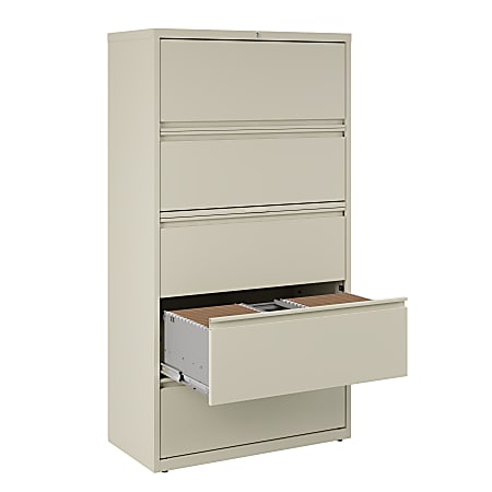 WorkPro 36 W x 18 58 D Lateral 5 Drawer File Cabinet Putty