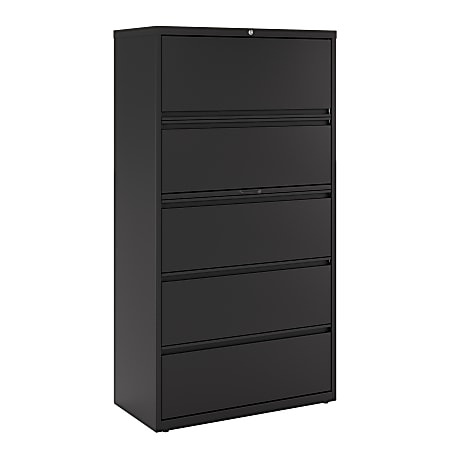 WorkPro® 36"W x 18-5/8"D Lateral 5-Drawer File Cabinet, Black