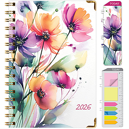 2026 Excello Brands Hardcover Fashion Daily/Weekly/Monthly Planner, 5.5" x 8", Rainbow Floral November 2025 - December 2026, (FSHN-CY26-58-53)