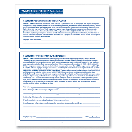 ComplyRight FMLA Medical Certification Forms, Family Member, 17" x 11", Pack Of 50