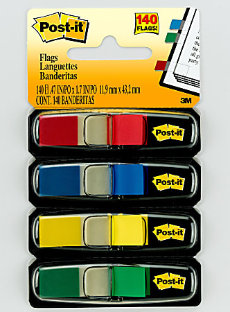Post-it® Flags .47 in. x 1.7 in., 4 Dispensers, 35 Flags/Dispenser, Assorted Colors, Back to School Supplies for Students, Flags for Textbooks and Notebooks