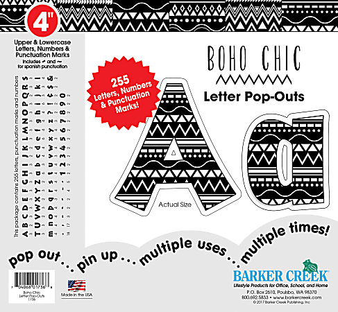Barker Creek® Letter Pop-Outs, 4", Boho Chic, Set