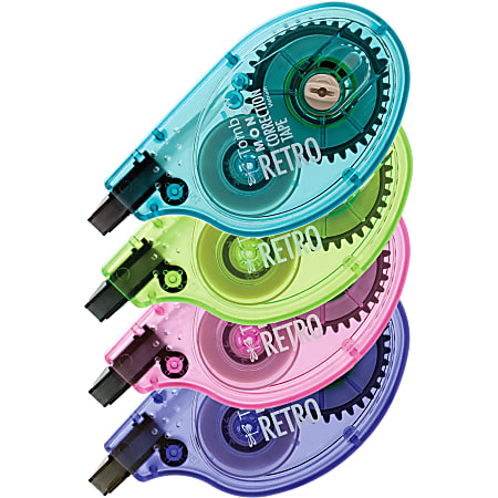 Tombow&reg; Mono&reg; Correction Tape In Retro Colors, Single Line, 394", Blueberry/Grape/Tangerine/Watermelon Applicators, Pack Of 4
